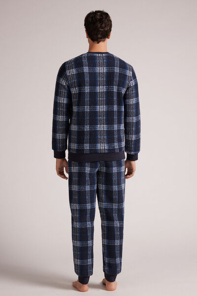 Pijama Comprido Teddy Tartã Azul