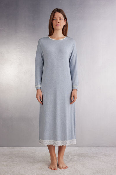Camicia da Notte Lunga con Dettagli in Pizzo