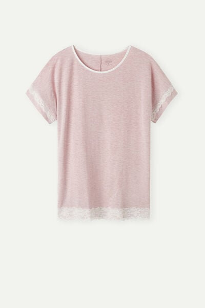 Short-Sleeve Modal Top with Lace Detail