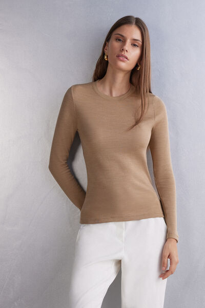 Wool & Cotton Long Sleeve Crewneck Top