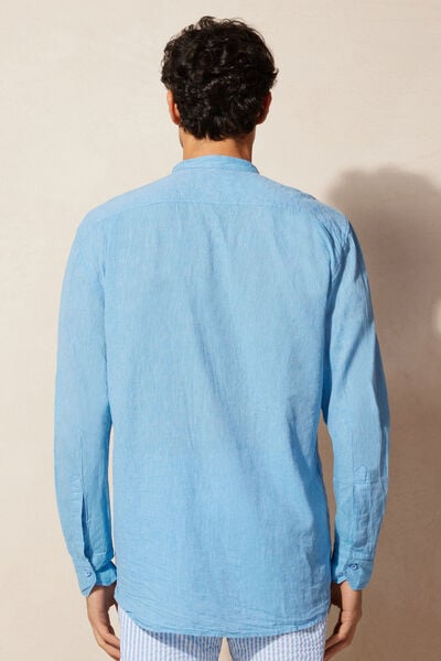 Linen and Cotton Mandarin-Collar Shirt