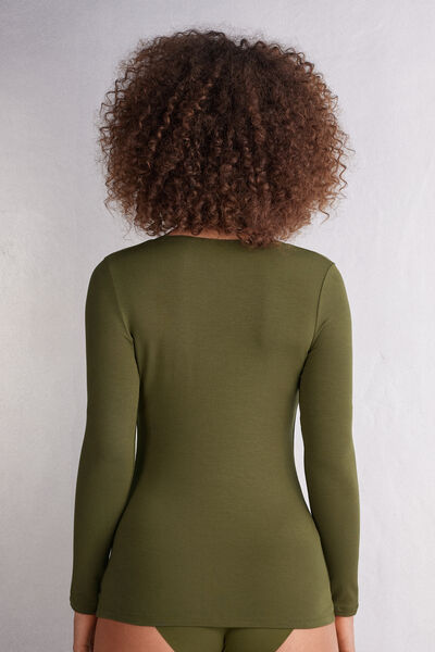 Maglia a Manica Lunga con Scollo a Madonna in Micromodal