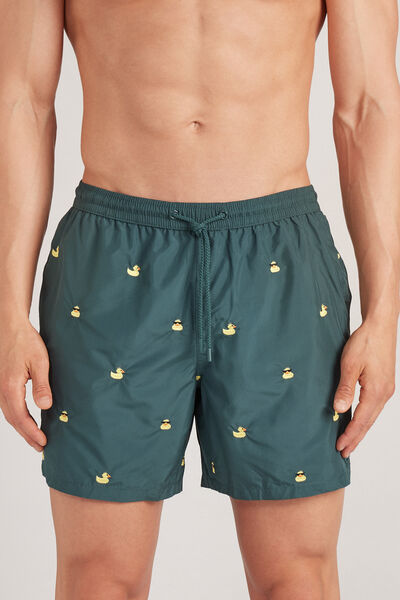 Swim Trunks with Embroidered Ducks