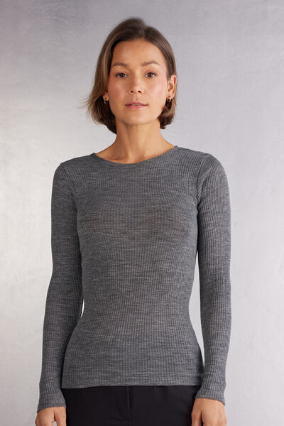 Wool and Silk Long-Sleeved Crew-Neck Max Top