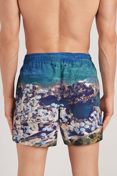 Swim Trunks with Large Beach Print