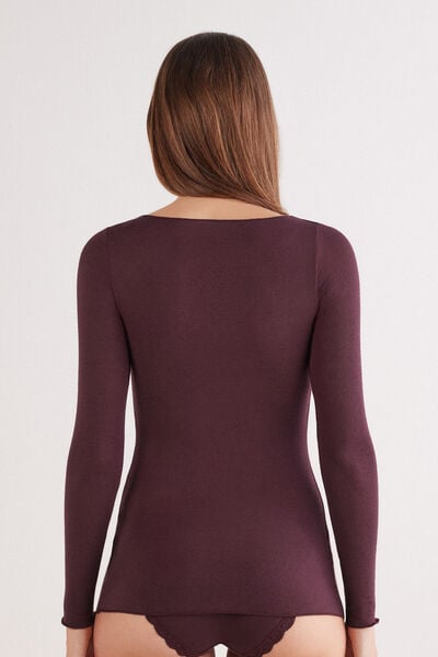 Camiseta con cuello barco en cashmere de manga Larga
