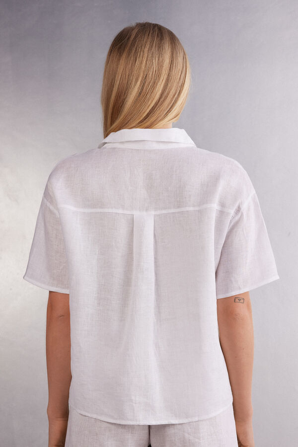 Short-Sleeved Linen Canvas Shirt