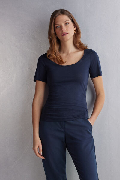 Maglia Manica Corta con Scollo a Madonna in Cotone Ultrafresh