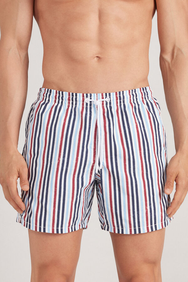 Badeshorts mit mehrfarbigem Streifen-Print