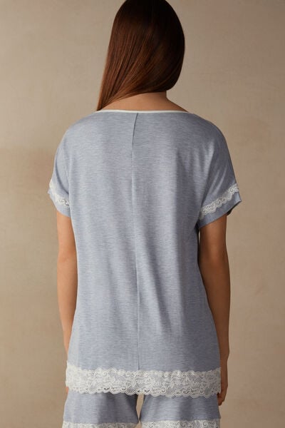Short-Sleeve Modal Top with Lace Detail