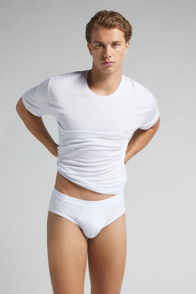 Cotton Briefs with Exposed Elasticated Waistband