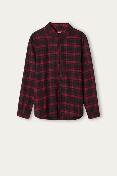 Red/Black Tartan Brushed Plain-Weave Shirt