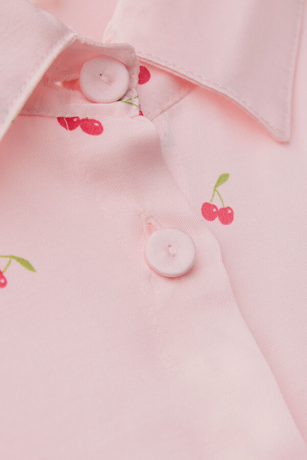 Kurzarmhemd aus Viskosesatin Printmuster Cherry Baby