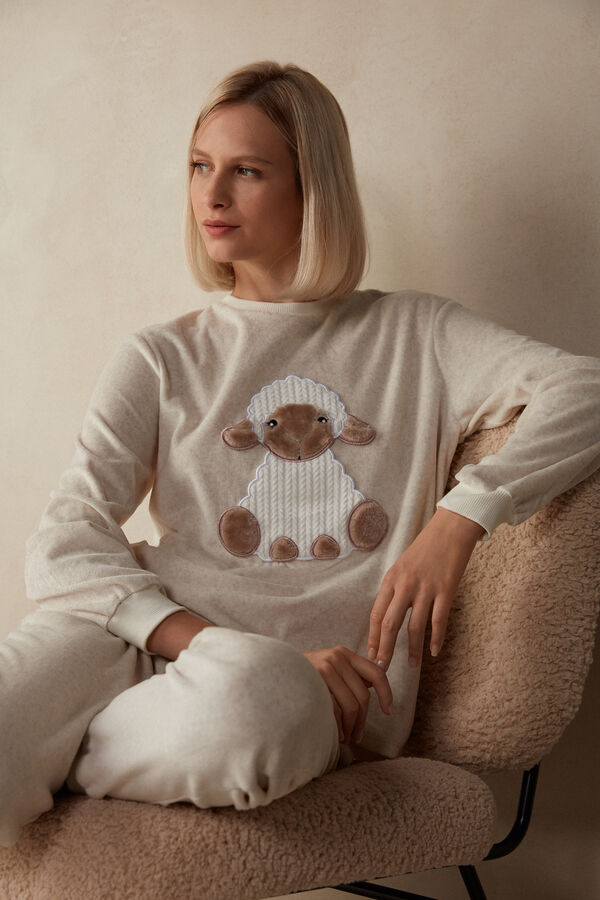 Chenille Pyjamas with Sheep Patch