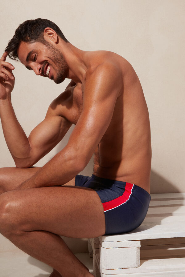Square-Cut Swim Shorts with Side Bands