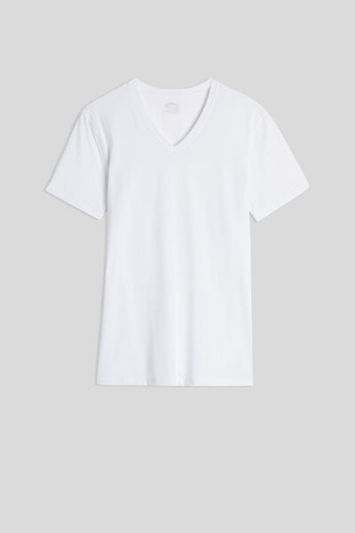 T-shirt en coton supima® élasticisé à col V