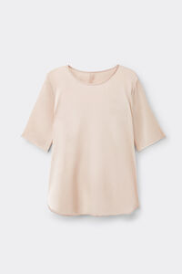 Kurz&auml;rmeliges Rundhalsshirt aus Seidensatin