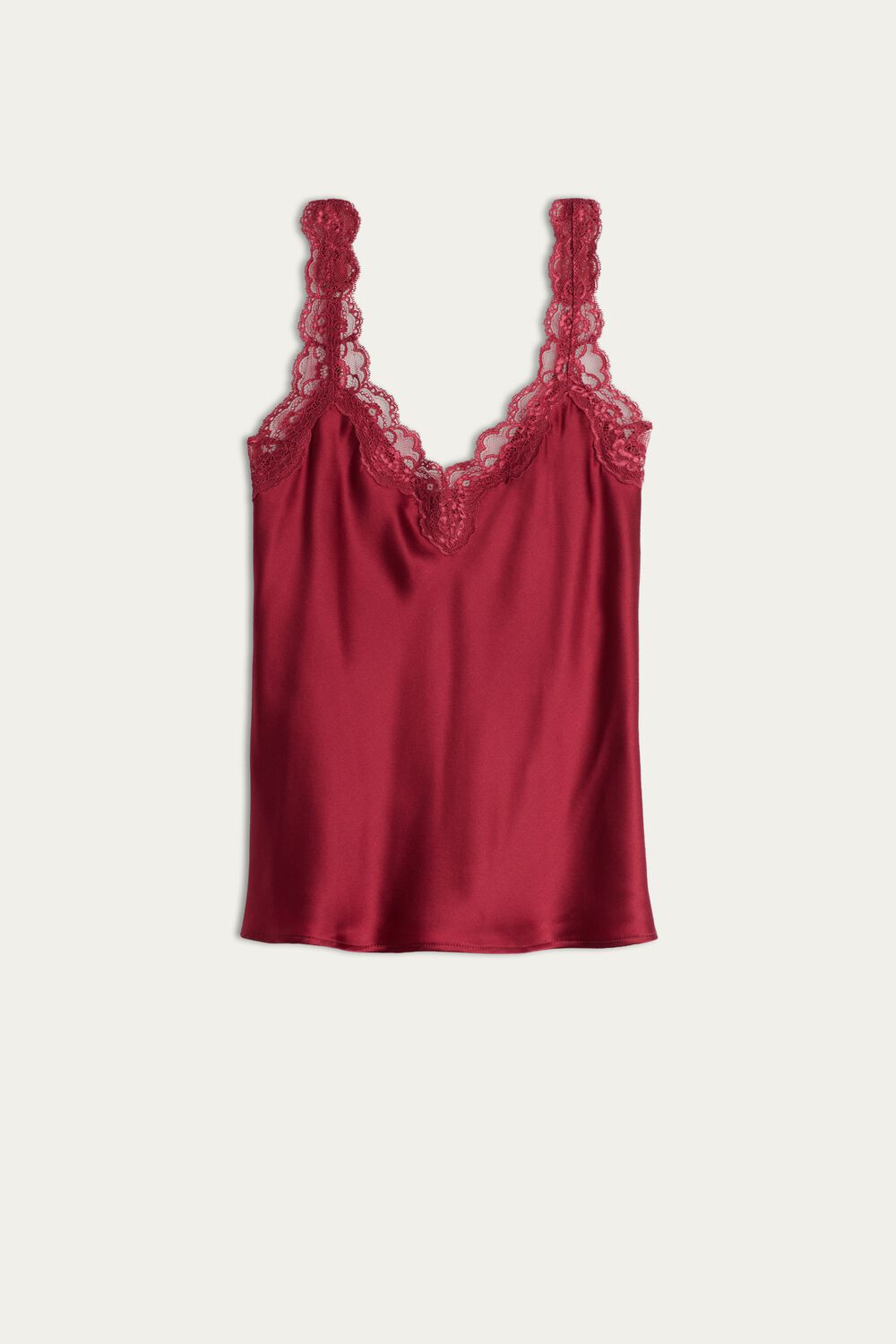 V-Neck Camisole in Silk Satin and Lace