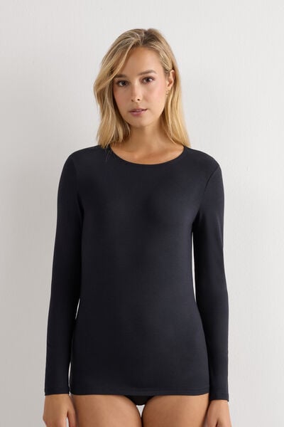 Long-Sleeved Round-Neck Micromodal Top