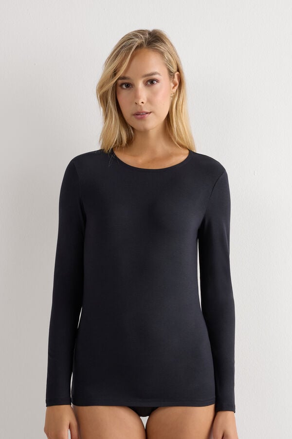 Long-Sleeved Round-Neck Micromodal Top