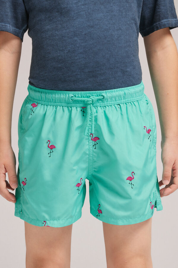 Costume Boxer Mare Bambino Ricamo Fenicotteri