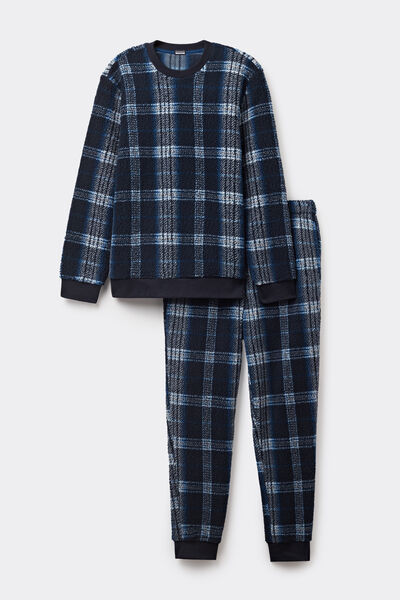 Pijama Comprido Teddy Tartã Azul