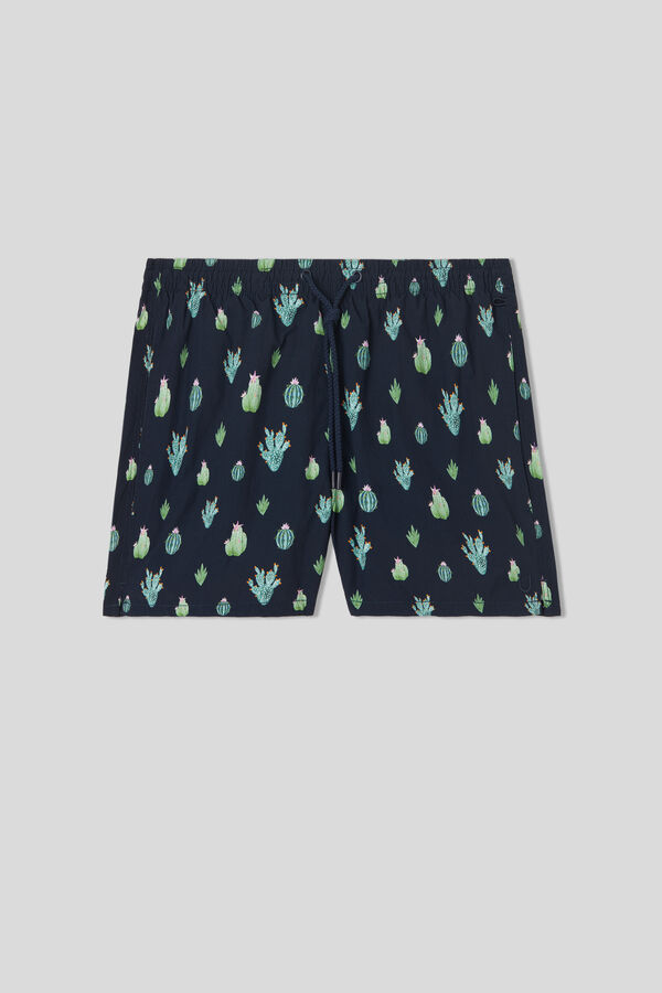 Kurze Badeshorts mit Kaktus-Print