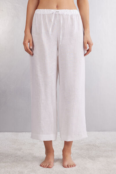 Pantalone Lungo con Coulisse in Tela di Lino