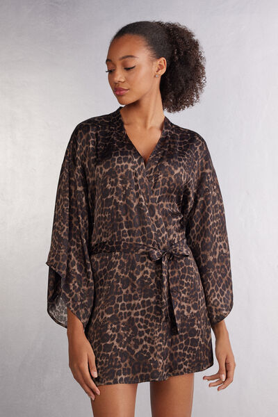 Luxurious Leopard ビスコースサテン キモノガウン