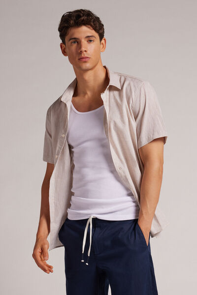 Camicia a Manica Corta in Lino e Cotone