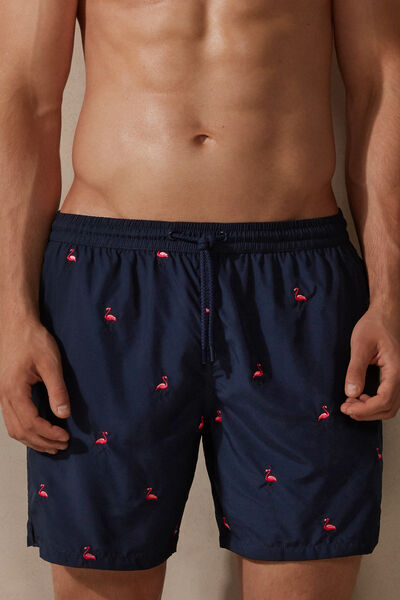 Flamingo-Embroidered Swim Shorts