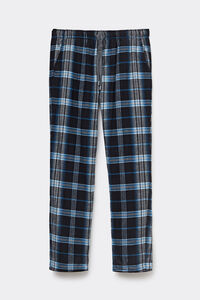 Black and Light Blue Check Print Brushed Cotton Cloth Pants