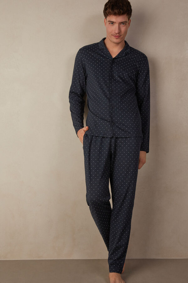 Langer offener Pyjama Tupfenprint aus Baumwolle