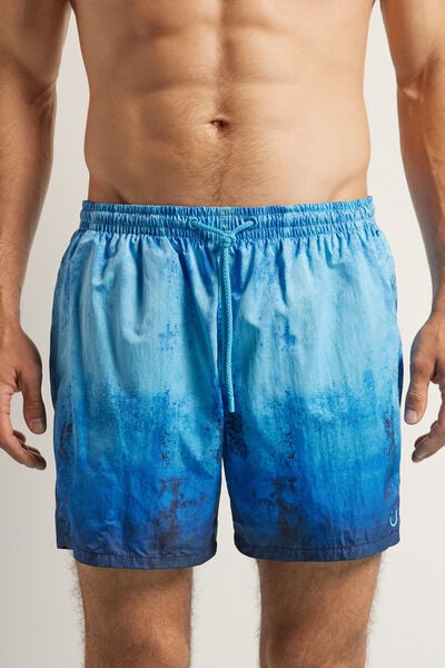 Costume Boxer Mare Stampa Sfumature Blu