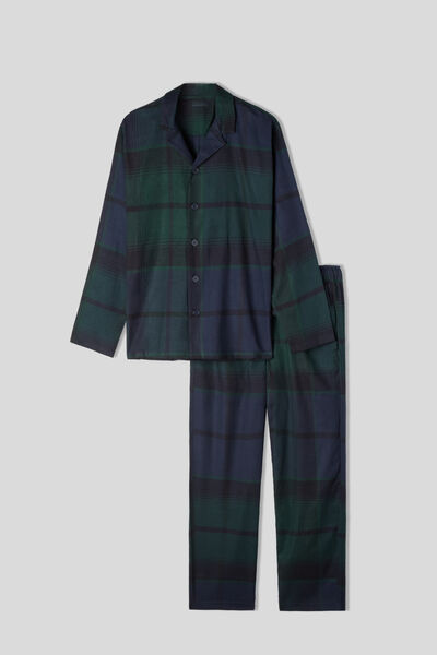 Full-Length Macro Checked Brushed Plain-Weave Cotton Pyjamas