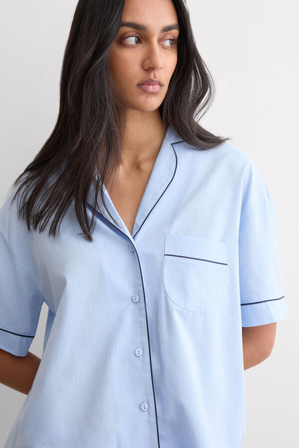 Kort pyjamas i bomullsv&auml;v Chambray NI