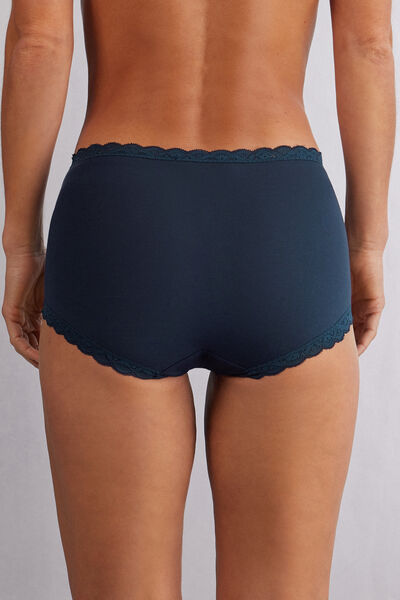 Shorty taille haute en coton et dentelle