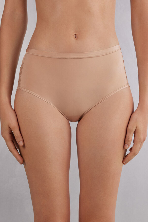 High Waist Panties in Ultralight Microfiber with Lace