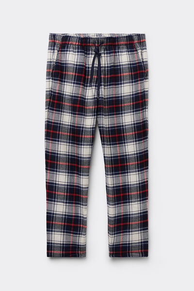 Pantalones largos de tela de algodón peinado con estampado de cuadros