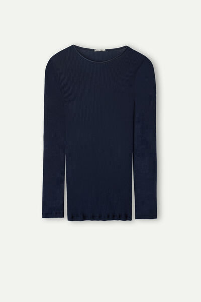 Wool and Silk Long-Sleeved Crew-Neck Top