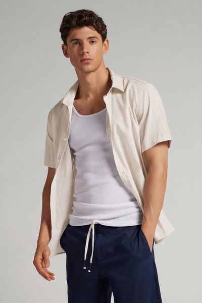 Camicia a Manica Corta in Lino e Cotone