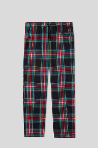 Full-Length Brushed Plain-Weave Tartan Trousers