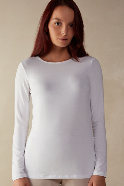 Long-Sleeved Round-Neck Micromodal Top