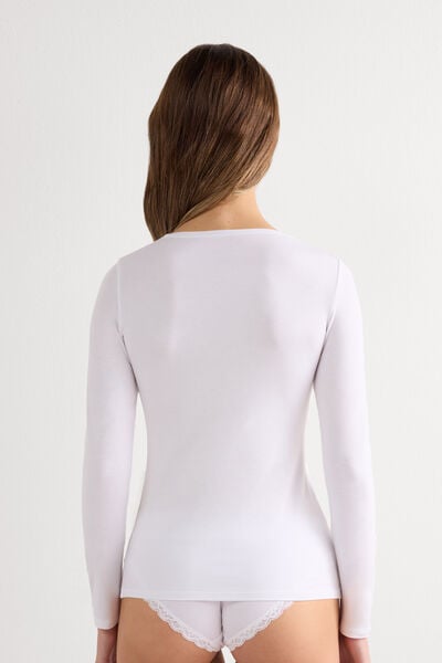 Maglia a Manica Lunga con Scollo a Madonna in Micromodal
