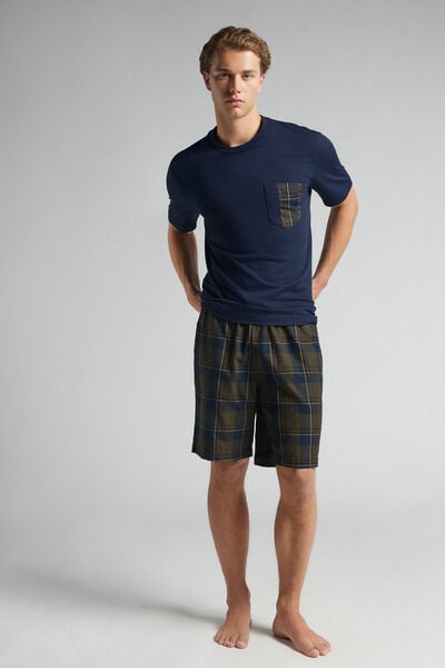 Pigiama Corto in Cotone e Tela Stampa Tartan