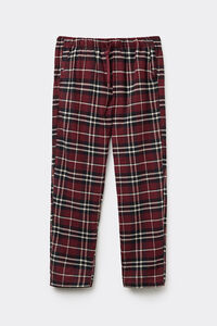Bas de pyjama en toile de coton brossée imprimé à carreaux bourgogne