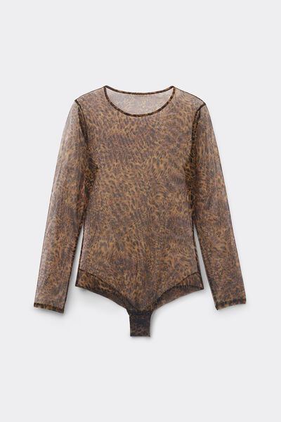 Body Manica Lunga in Tulle Stampa Animalier Always Glamorous