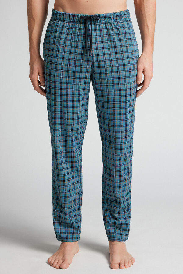 Blue Check Print Cotton Trousers