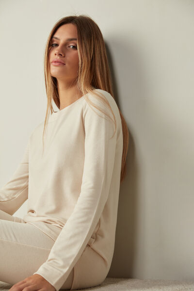Long Sleeve Top in Plush Modal with Cashmere