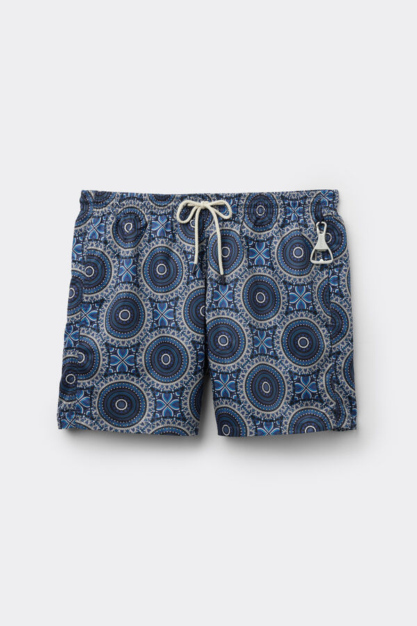 Ba&ntilde;ador B&oacute;xer con Estampado Mosaico Tonos Azules